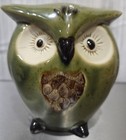 Vintage 5    X 5   Mid Century Modern Avocado Green Ceramic Owl