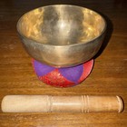 Vintage Hand Hammered Brass 5 25    Tibetan Singing Bowl With Mallet And Cushion