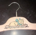 Pair Vintage 1930s Painted Wooden Childs Hangers Pink Blue Cat Dog Nursery