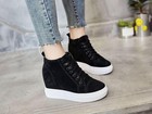 Womens Lace Up Ankle Boots Hidden Wedge Heel Thick Sole Platform Casual Shoes