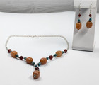 Carnelian Turquoise Sterling Silver Y-drop Pendant 17  Necklace   Earrings Set