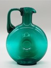 Vtg Mid-century Modern Teal Green Glass Donut Decanter O-ring Wine Carafe 6 5 