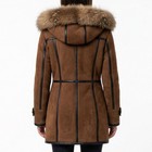 Women s Shearling Leather Coat With Faux Fur Hood  Double-breasted Winter Jacket