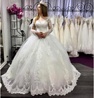 Elegant Wedding Dresses Lace Appliques Long Sleeve Ball Bridal Gowns Sweep Train