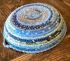Round Coiled Fabric Bowl W loop  Handcrafted  Multicolor Blues  Yellow  7 Inches