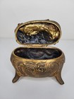 Antique Art Nouveau Footed Casket Trinket Box Usa 4  Vtg Floral Gold Tone Marked