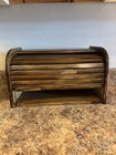 Vintage Wooden Wood Roll Top Bread Box Farmhouse Brown Country Farm Rustic 16x9