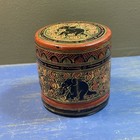 Vintage Burma Laquered Hand Painted Betel Nut Box With Elephants 2 25   2 0 
