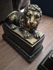 Vintage Pair Hollywood Regency Lion Cast Plaster Bronze Bookends Heavy