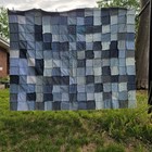 Handmade Denim Patchwork Quilt Blanket Blue Jean Unfinished Top 81x65