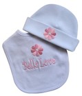 Baby Girls Personalized Daisy Bib With Matching Cotton Beanie Hat Gift Set