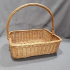 Vtg Gathering Basket Lot Woven Wicker Handle Brown Large Rectangle Farmhouse 2pc