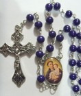 Vintage Catholic Saint Anthony Religious Deep Purple Rosary Crucifix El1043