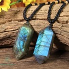 Labradorite Blue Flash Hexagon Point Pendant Healing Energy Amulet Necklace