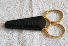 Vintage Gingher Italy Gold Plated 3 5  Embroidery Sewing Scissors Leather Sheath