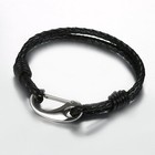 Braided Black Leather Men s Bracelet Wristband W Silver Stainless Steel Clasp