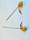 2 Antique Metal Goldtone Hat Pins Victorian Balls W Chain Drop Vintage 4  Pair