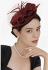 Burgundy Derby Hat Feather Mesh Fascinator Clip band Wedding Tea Cocktail Party