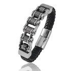 Men s Black Braided Leather Bracelet Multi Layer Magnetic Clasp Wristband