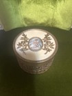 Hollywood Regency Filigree Ormolu Vanity Trinket Box  aged Velvet mirror  Gold