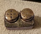 Vintage Mini Glass   Silver Cap Salt   Pepper Shaker Set With Matching Holder