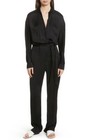 Vince Black Satin Waist Tie Wrap Silky Stretch Long Sleeve Pants Jumpsuit L 12