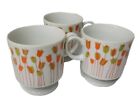 Vintage 60   s 70   s Flower Power Retro Mcm Pedestal Mugs White Yellow Flowers Mod