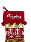 19    Grandma Personalized Christmas Stocking Sweater Knit Red Pom Pom Balls