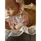 Vintage Sleeping Baby Doll In Wicker Basket Music Box Lace Trim Pink Collector
