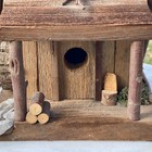 Amish Handcrafted Rustic Cabin Birdhouse W waterwheel  Stone Chimney  Porch