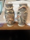 Pair Of Early Japanese Satsuma Vases W relief Dragon Include Both  300 