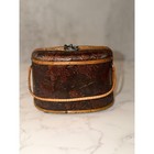 Vintage Wooden Box Purse Brown Embossed Floral Top Handle Handbag Mid Century