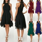 Dress Womens Halterneck Mini Dress Ladies Party Chiffon  Evening Cocktail