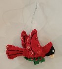 Red Felt Cardinal Christmas Holiday Ornament Handmade Bird With Holly
