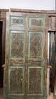 Antique Hand-carved Wooden Door Slab     Rustic Green Salvaged Barn Door 80