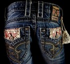  220 Mens Rock Revival Jeans  bram  Red Bandana Leather Inserts Straight 28 X 31