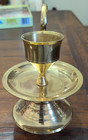 Vintage Large Brass Candlestick Holder With Curled Handle Mcm Boho