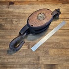 Vintage Block Tackle Pulley Wood   Cast Iron Pulley Nice  Anvil Co     usa