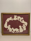 Vintage Framed Silhouette Cats In A Circle Paper Art Wall Hanging 11 In 