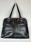 Fossil Purse Black Leather Tote Shoulder Bag Key Brown Zipper Pulls Read