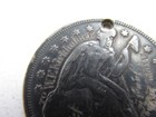 1871 Seated Liberty Silver Dollar    holed  Inscribed Obverse
