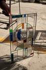 Stained Glass Abstract Panel  Beveled Tiffany Style Window 21 By 12 In