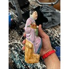 Vintage Chinese Porcelain Figurine Woman With Basket Of Flowers 7 