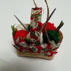 Vintage Knitting Basket Christmas Ornament Yarn Needles 2 5 Inch