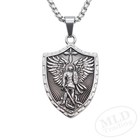 Saint St Michael Shield Pendant Necklace     Stainless Steel Archangel 24    Chain