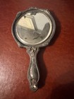 Antique Art Nouveau Silver Plated Hand Mirror W bevel Mirror Floral Repousse
