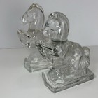 L e  Smith Clear Glass Rearing Horse Bookends 1940 s Pair Vintage Mcm
