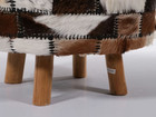 Stitched Cowhide Fur Patchwork Footstool Ottoman With Wooden Legs Rustic Sturdy