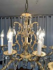 Vintage Spanish Brass 5 Arm 10 Light Chandelier 