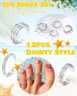 12pcs Toe Rings For Women Non Tarnish Waterproof -14k Gold Filled Flower Cz   